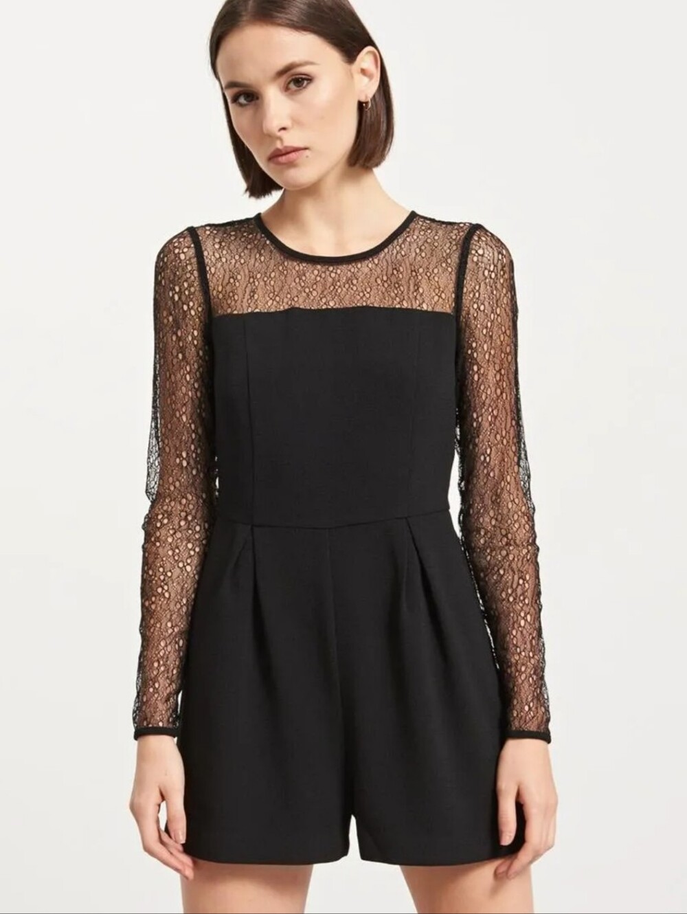 Garage Black Lace-Yoke Midi Romper